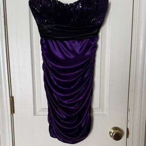 Speechless Strapless Dress in Deep Purple and Black